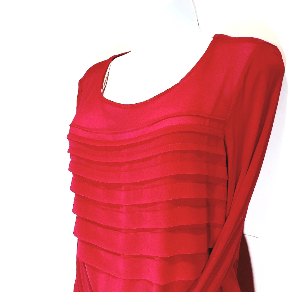 By Artisan Pink Long Sleeve Layer Ruffle Front Round Neck Tunic Top Blouse Sz M